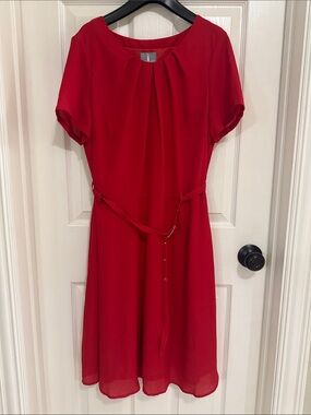 Cute Spring Red Midi Dress with Belt
